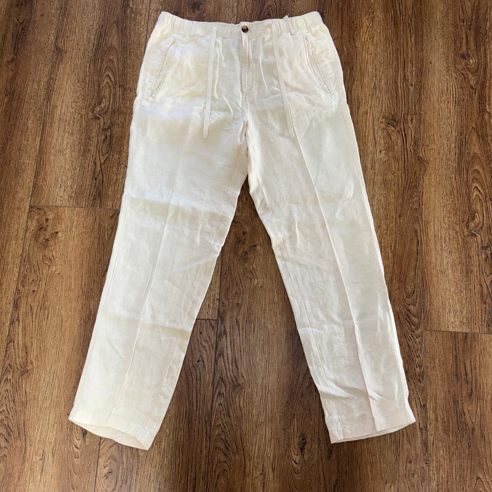 Club Room Luxury 100% Linen Pants Womens L Cream Drawstring‎ Minimalist Capsule